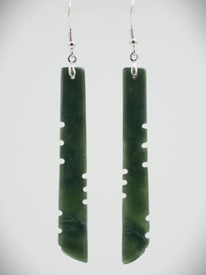 Moko Pounamu NZ Genuine Kawakawa Greenstone & Sterling Silver Earrings 11658