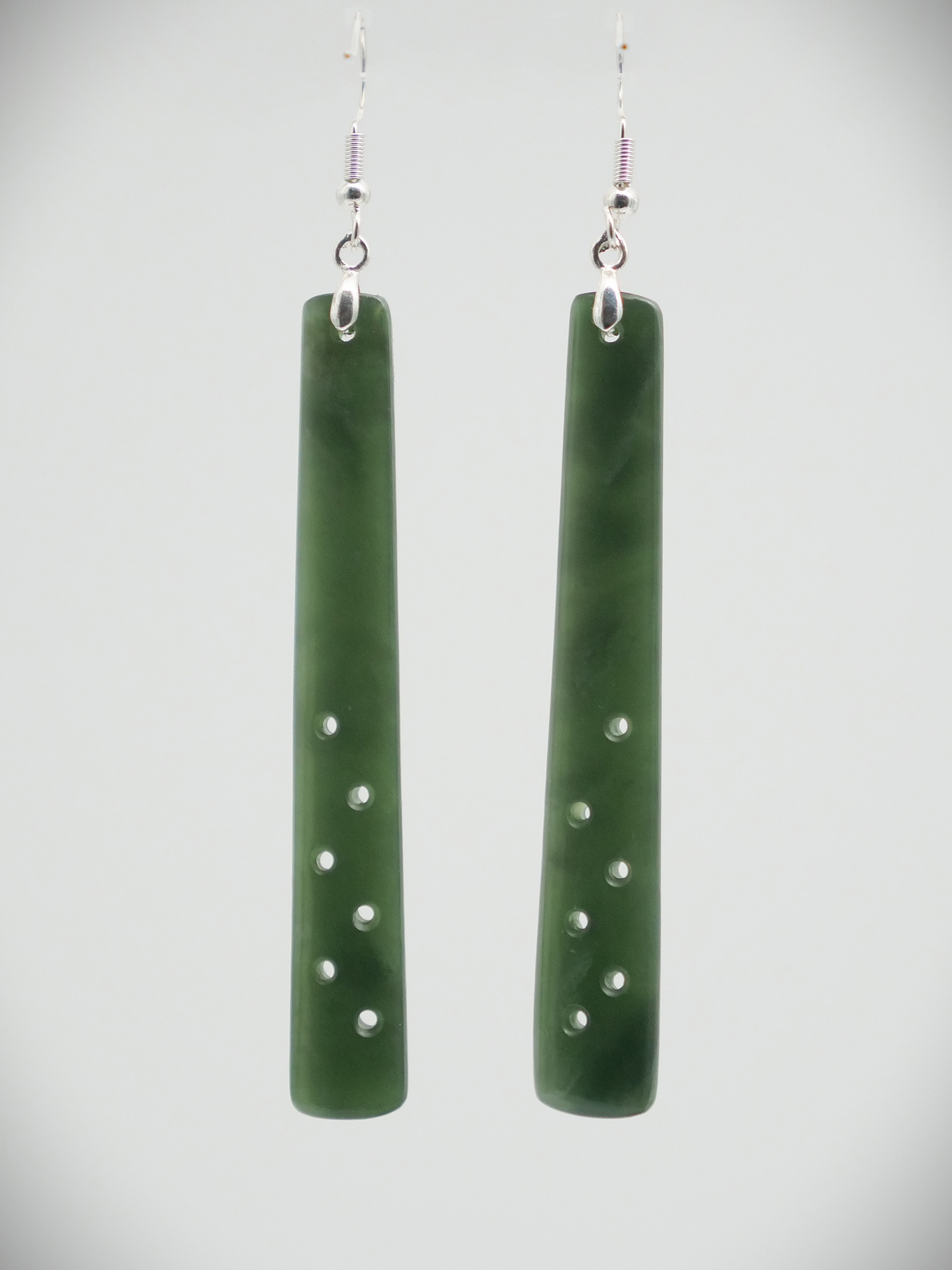 Moko Pounamu NZ Kawakawa Greenstone & Sterling Silver Earrings 11659