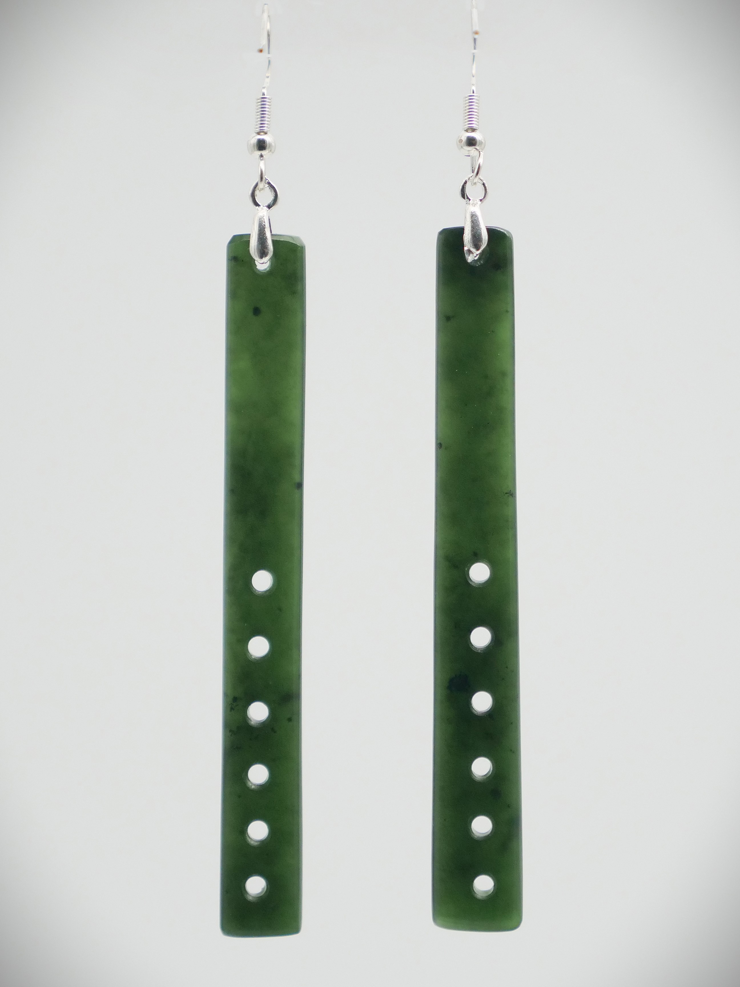 Moko Pounamu NZ Kawakawa Greenstone & Sterling Silver Earrings 11660