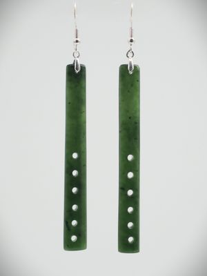 Moko Pounamu NZ Kawakawa Greenstone & Sterling Silver Earrings 11660