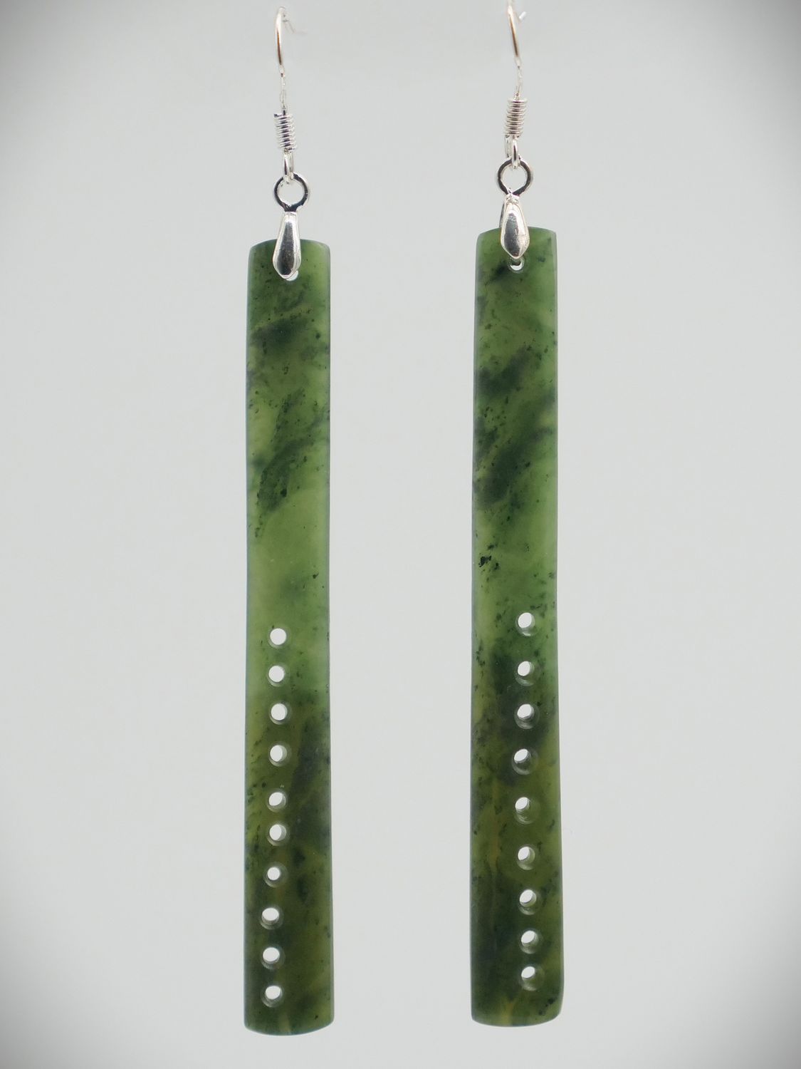 Moko Pounamu NZ Kawakawa Greenstone & Sterling Silver Earrings 11661