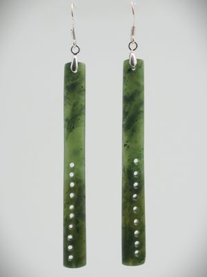 Moko Pounamu NZ Kawakawa Greenstone & Sterling Silver Earrings 11661