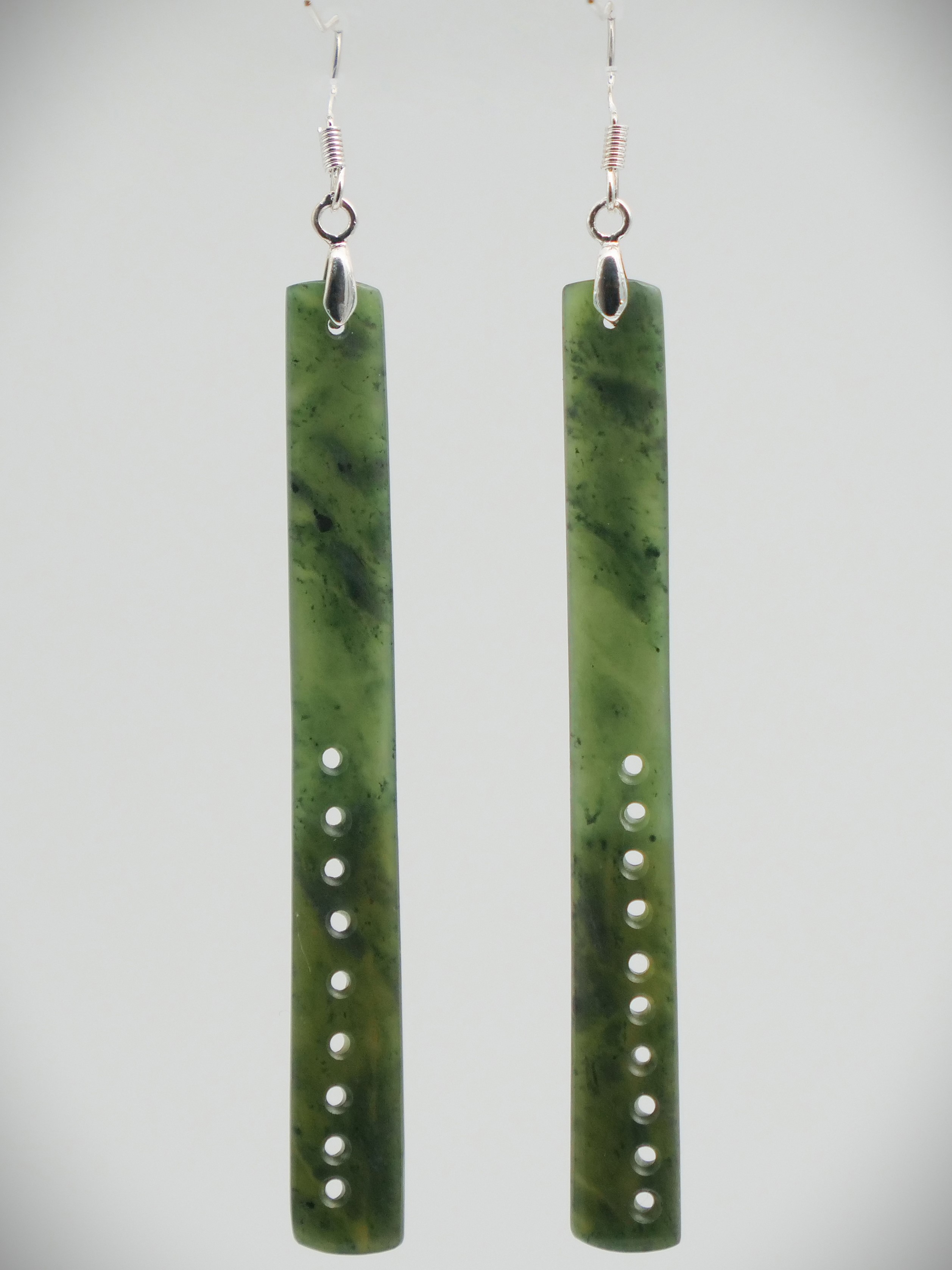 Moko Pounamu NZ Kawakawa Greenstone & Sterling Silver Earrings 11661