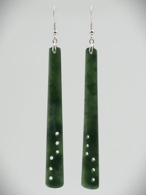 Moko Pounamu NZ Kawakawa Greenstone & Sterling Silver Earrings 11662