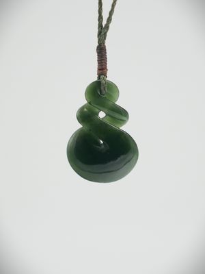 Moko Pounamu Double Pikorua (Twist) NZ Genuine Kawakawa Greenstone - Tiroiti