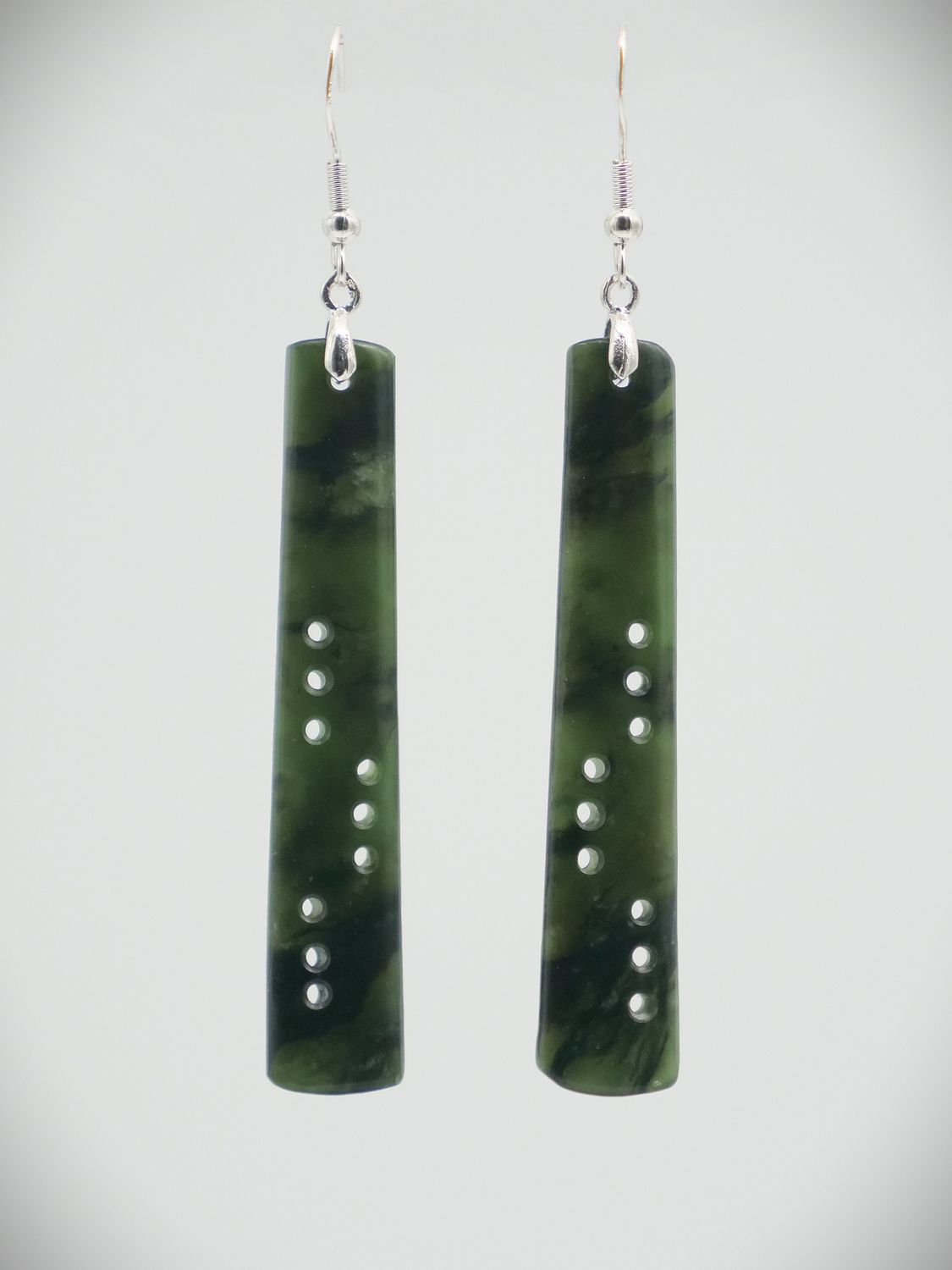 Moko Pounamu NZ Kawakawa Greenstone & Sterling Silver Earrings 11766