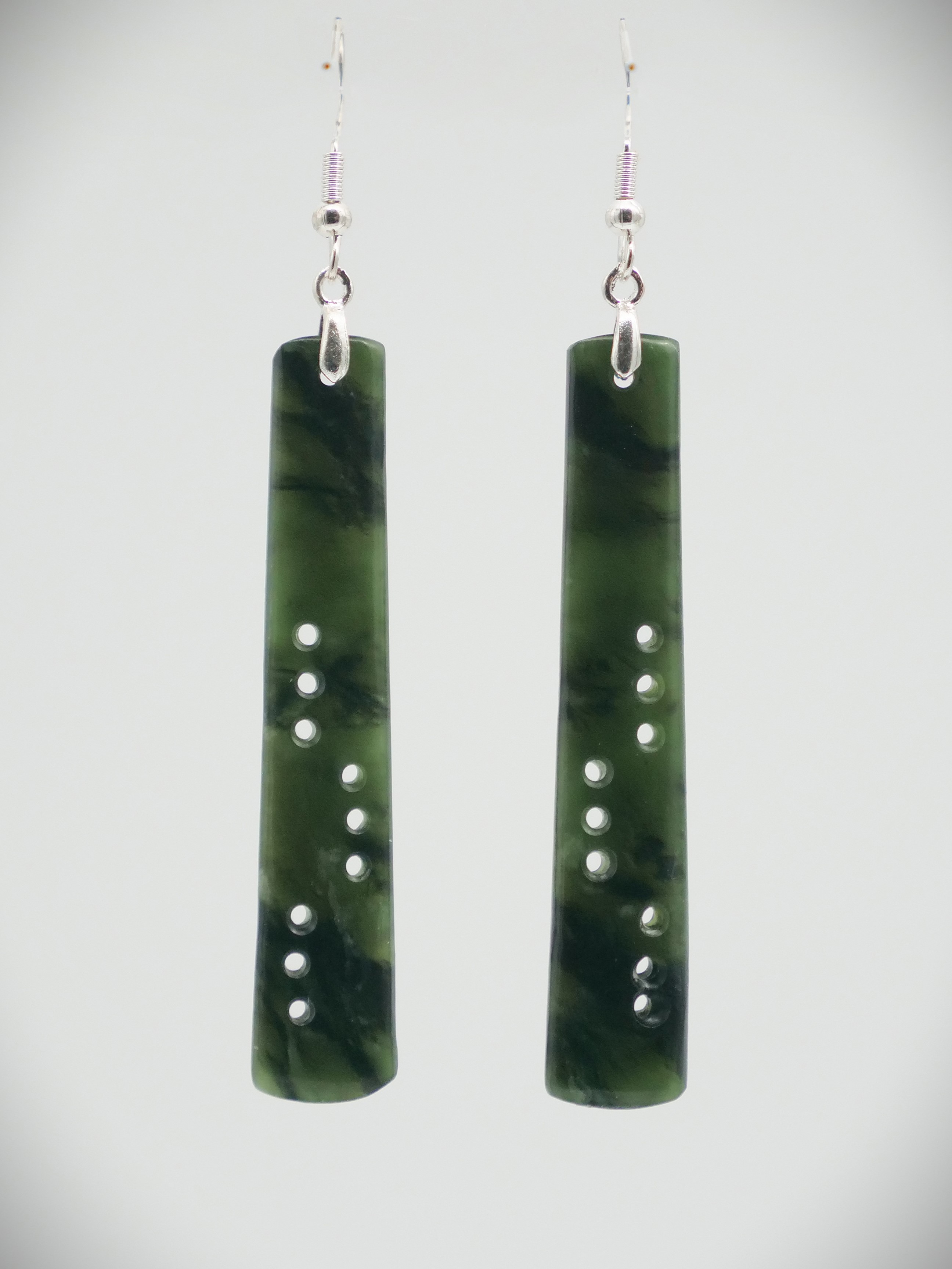 Moko Pounamu NZ Kawakawa Greenstone & Sterling Silver Earrings 11766