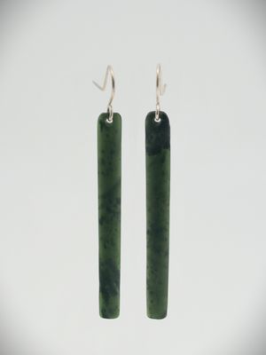 Moko Pounamu NZ Kawakawa Greenstone and Sterling Silver Drop Earrings