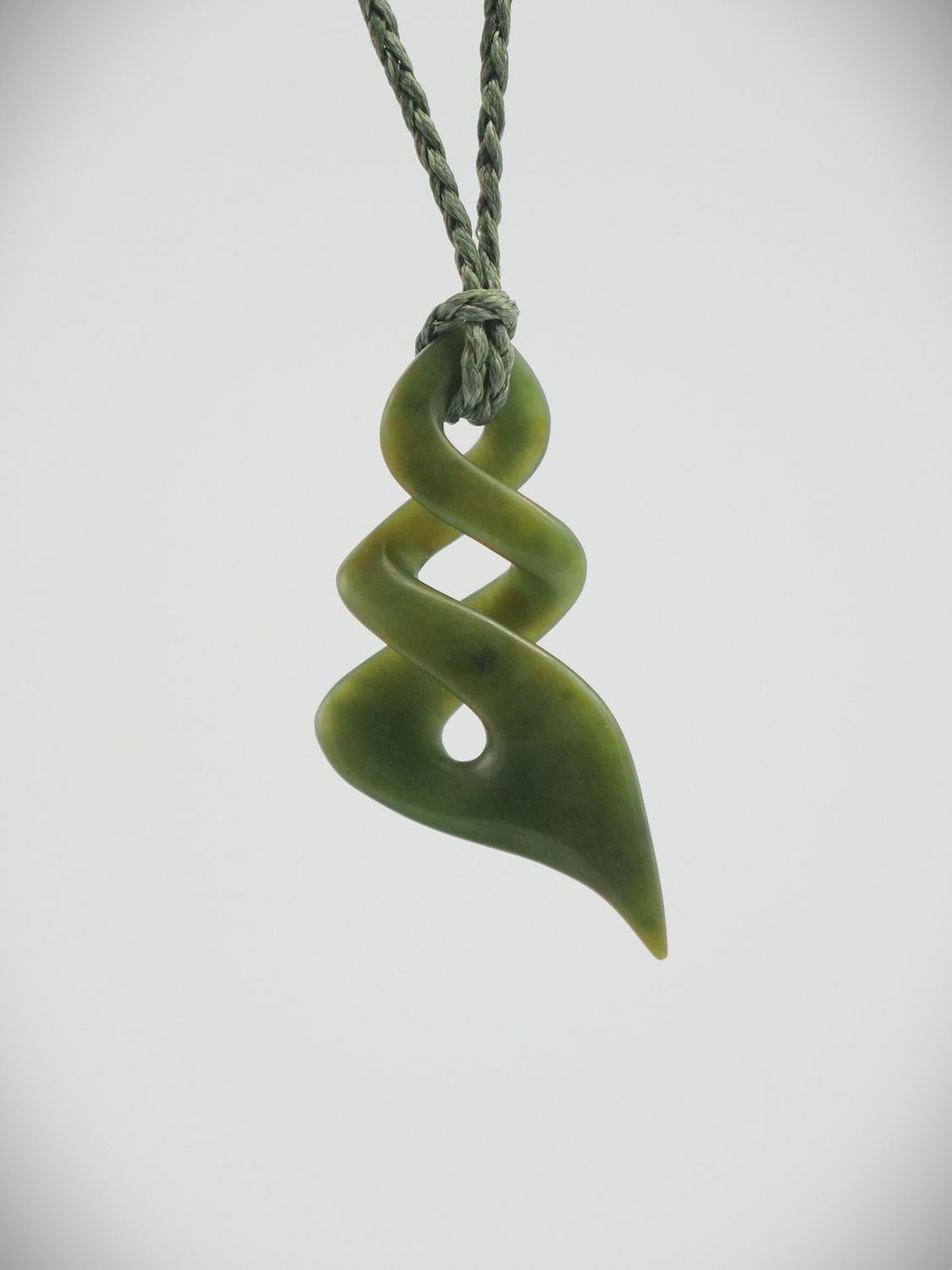 Moko Pounamu Contemporary Double Pikorua NZ Genuine Kawakawa Greenstone - Omimi