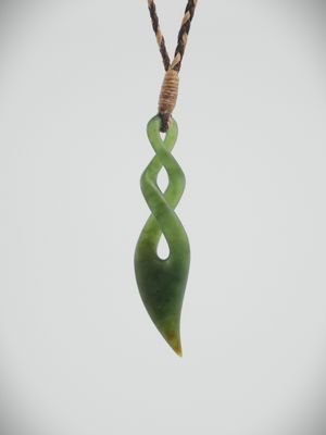 Moko Pounamu Contemporary Double Pikorua NZ Genuine Kawakawa Greenstone - Waitati