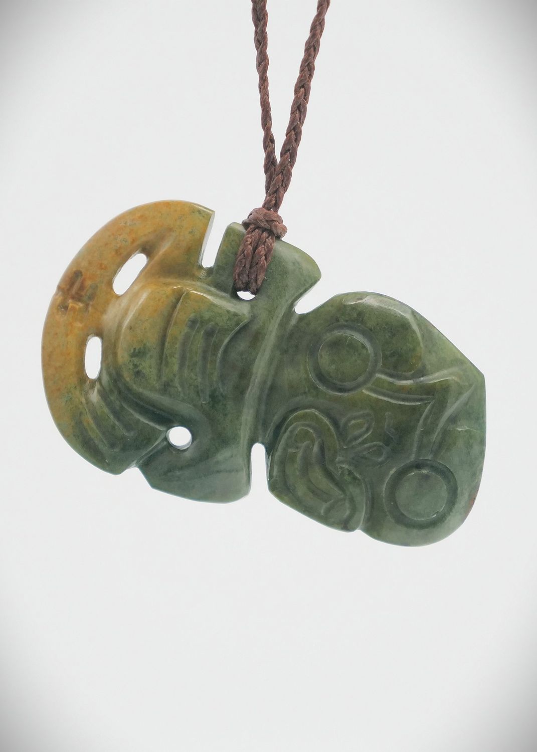 Moko Pounamu Hei Tiki Genuine NZ Marsden Flower Greenstone  - Waipiata