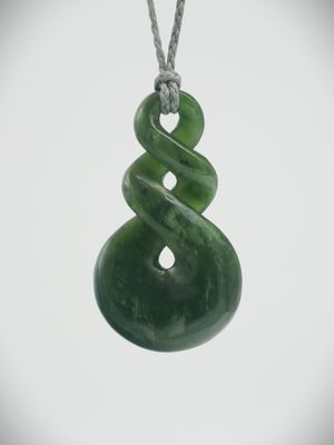 Moko Pounamu Double Pikorua NZ Genuine Kahotea Greenstone - Waihemo