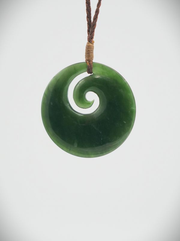 Moko Pounamu Porohita (Disc) Koru NZ Genuine Kawakawa Greenstone  - Waianakarua