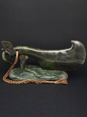 Moko Pounamu Wahaika Sculpture NZ Genuine Totoweka & Kawakawa Greenstone - Motunui