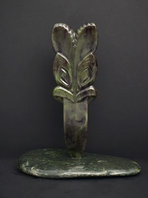 Moko Pounamu Taiaha NZ Genuine Totoweka & Kawakawa Greenstone - Makareao