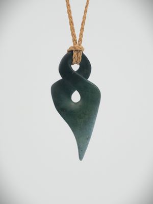 Moko Pounamu Contemporary single Pikorua NZ Genuine Kawakawa Flower Greenstone - Tapui