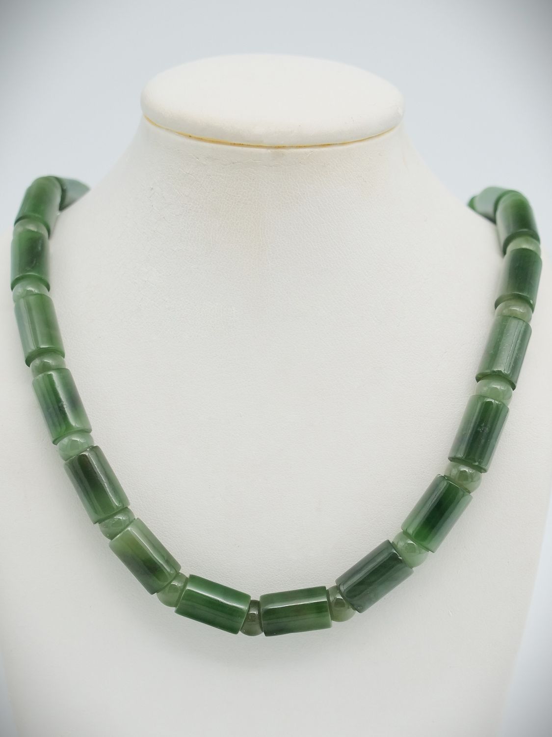 Moko Pounamu NZ Genuine Inanga Bead and Kawakawa Tube Greenstone Contemporary Necklace