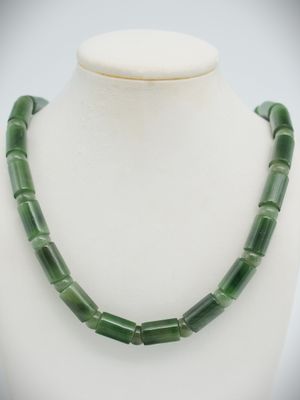 Moko Pounamu NZ Genuine Inanga Bead and Kawakawa Tube Greenstone Contemporary Necklace