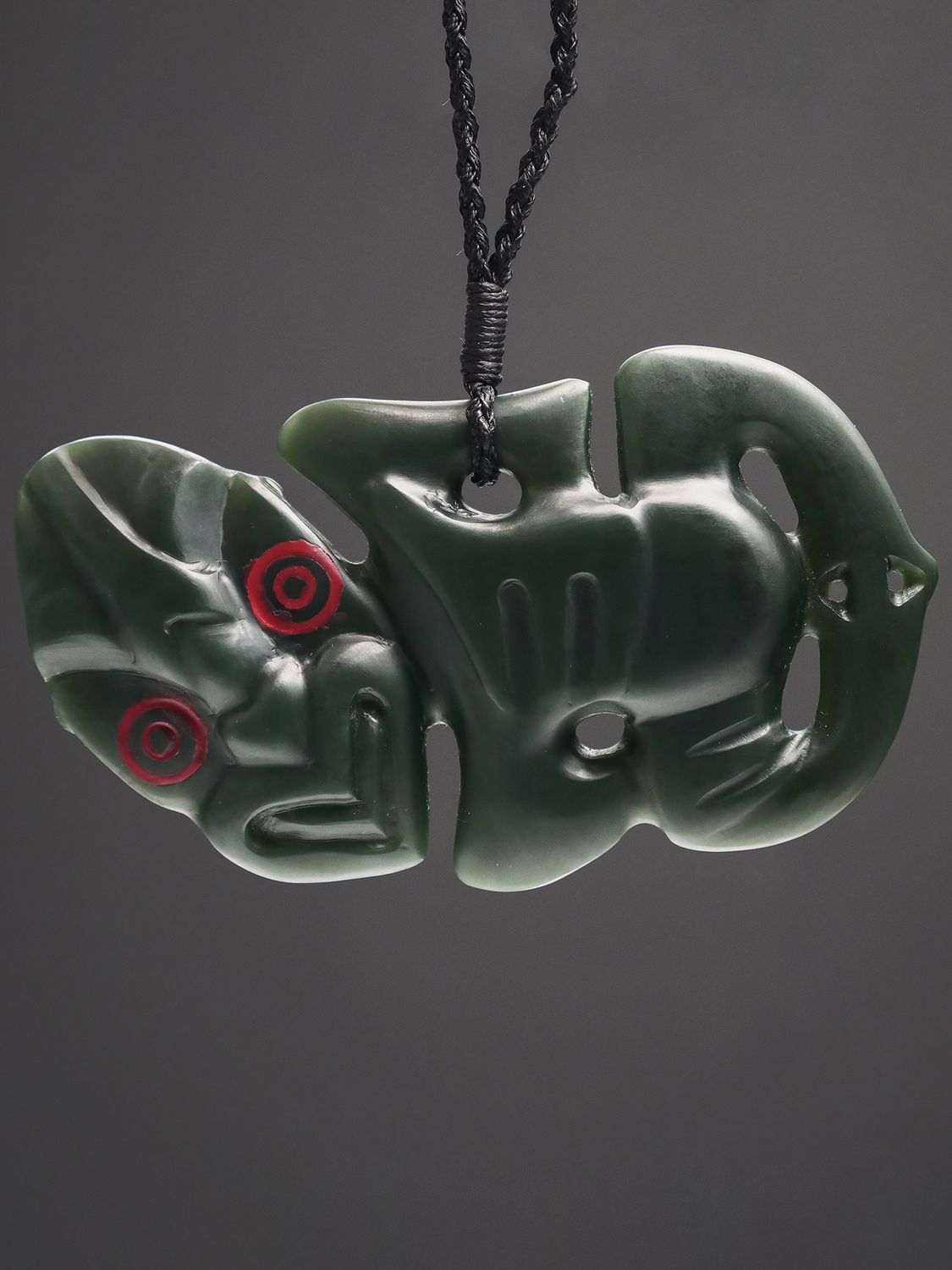 Moko Pounamu Hei Tiki Genuine NZ Kawakawa Greenstone  - Pakipaki