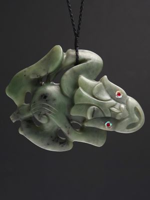 Moko Pounamu Hei Tiki Genuine NZ Inanga Totoweka Greenstone  - Pepeketua