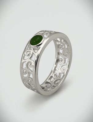 Moko Pounamu Kahurangi Greenstone & Sterling Silver Koru Ring 15120