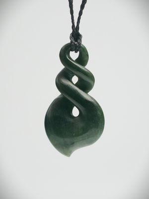 Moko Pounamu Double Pikorua (Twist) NZ Genuine Kawakawa Flower Greenstone - Hauroko