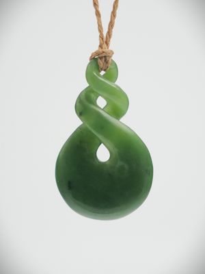 Moko Pounamu Double Pikorua NZ Genuine Kahotea Greenstone - Okaka