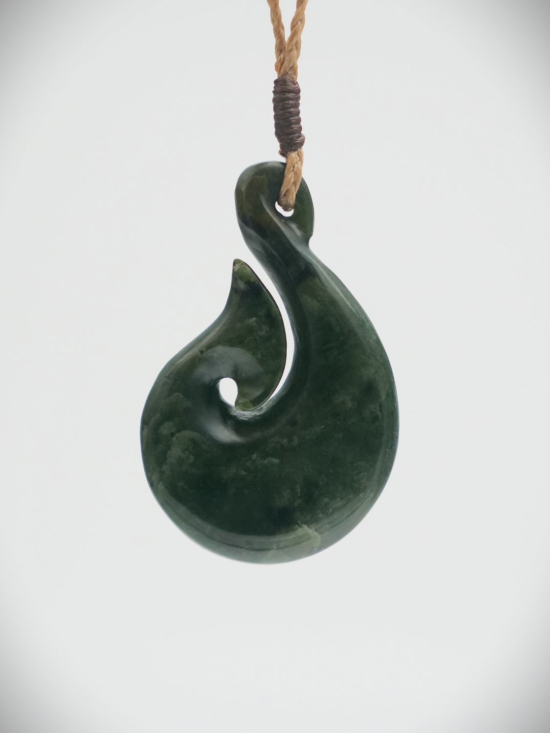 Moko Pounamu Hei Matau (Hook) NZ Genuine Kawakawa Greenstone - Pukemaori