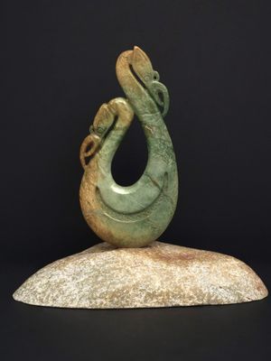 Moko Pounamu Peka Peka Manaia NZ Genuine Raukaraka & Kokopu Greenstone  - Taramakau