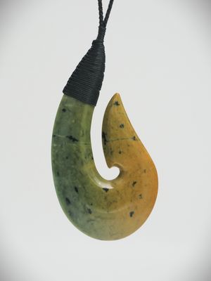 Moko Pounamu Hei Matau (Hook) NZ Genuine Raukaraka Greenstone - Waikoikoi
