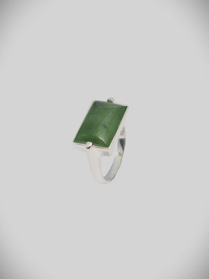 Moko Pounamu Greenstone and Silver End Set Ring - 2660-199