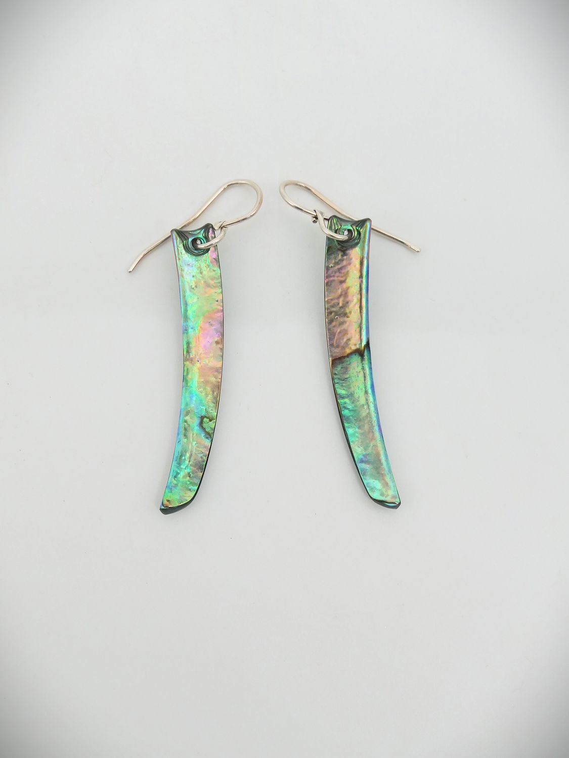 Moko Pounamu NZ Genuine Paua and Sterling Silver Drop Earrings 12119