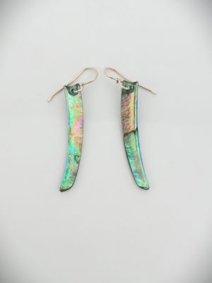 Moko Pounamu NZ Genuine Paua and Sterling Silver Drop Earrings 12119