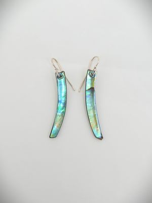 Moko Pounamu NZ Genuine Paua and Sterling Silver Drop Earrings 12117