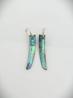 Moko Pounamu NZ Genuine Paua and Sterling Silver Drop Earrings 12121
