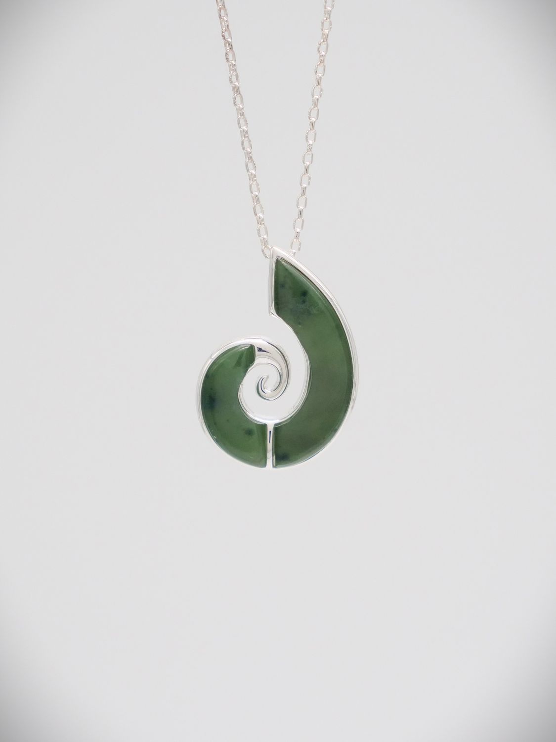 Moko Pounamu Hei Matau (Hook) Greenstone and Sterling Silver  Pendant - 73JP