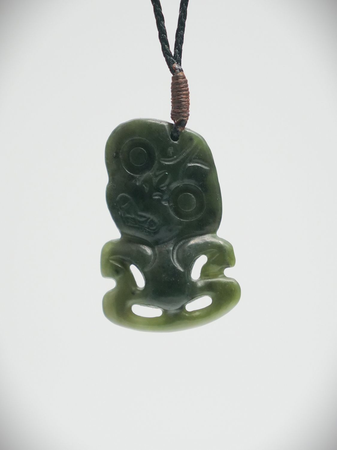 Moko Pounamu Hei Tiki Genuine NZ Kawakawa Greenstone  - Kakahu