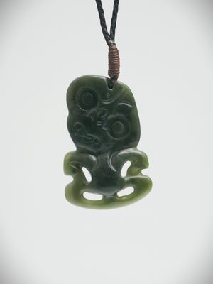 Moko Pounamu Hei Tiki Genuine NZ Kawakawa Greenstone  - Kakahu