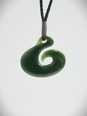 Moko Pounamu Hei Matau (Hook) NZ Genuine Kawakawa Greenstone - Otematata