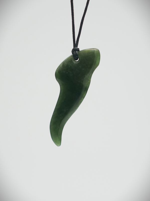 Moko Pounamu Shark Tooth NZ Genuine Kawakawa Pounamu - Temuka