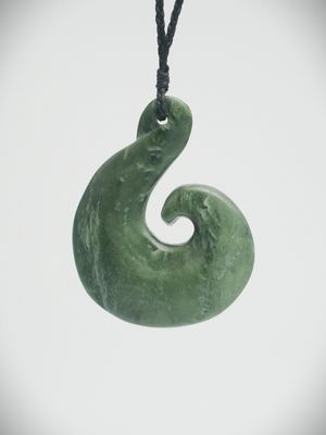 Moko Pounamu Hei Matau (Hook) NZ Genuine Kawakawa Greenstone - Wakanui