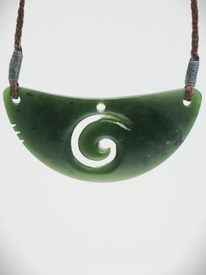Moko Pounamu Kouma (Breastplate) with Koru NZ Genuine Kawakawa Greenstone - Anama