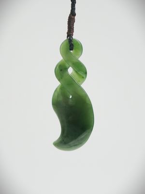 Moko Pounamu Double Pikorua (Twist) NZ Genuine Kahurangi Flower Greenstone - Pareora