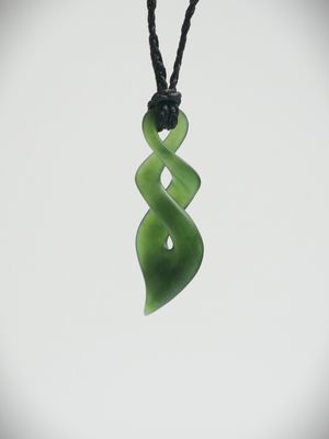 Moko Pounamu Contemporary Double Pikorua NZ Genuine Kawakawa Greenstone - Waipuna