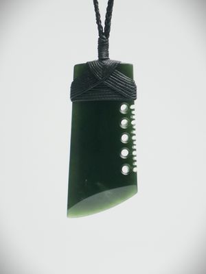 Moko Pounamu Notched Toki NZ Genuine Kawakawa Greenstone - Waitohi