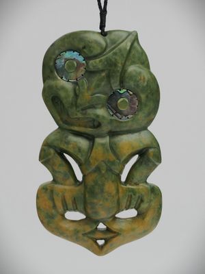 Moko Pounamu Hei Tiki NZ Genuine Marsden Flower Greenstone - Hokitika