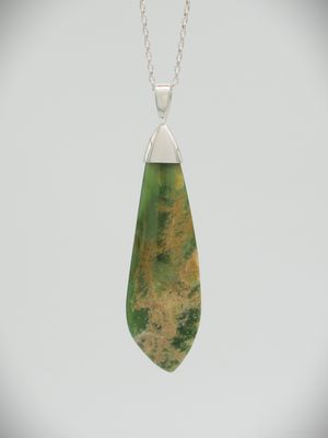 Moko Pounamu NZ Genuine Marsden Flower Greenstone and Sterling Silver Drop Pendant