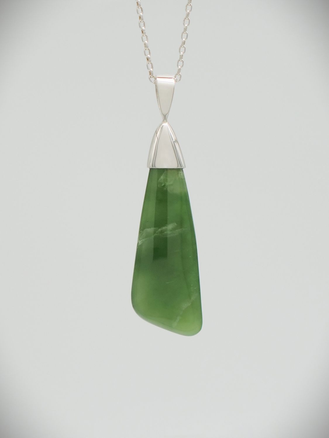 Moko Pounamu NZ Genuine Kahurangi Flower Greenstone and Sterling Silver Drop Pendant 12369