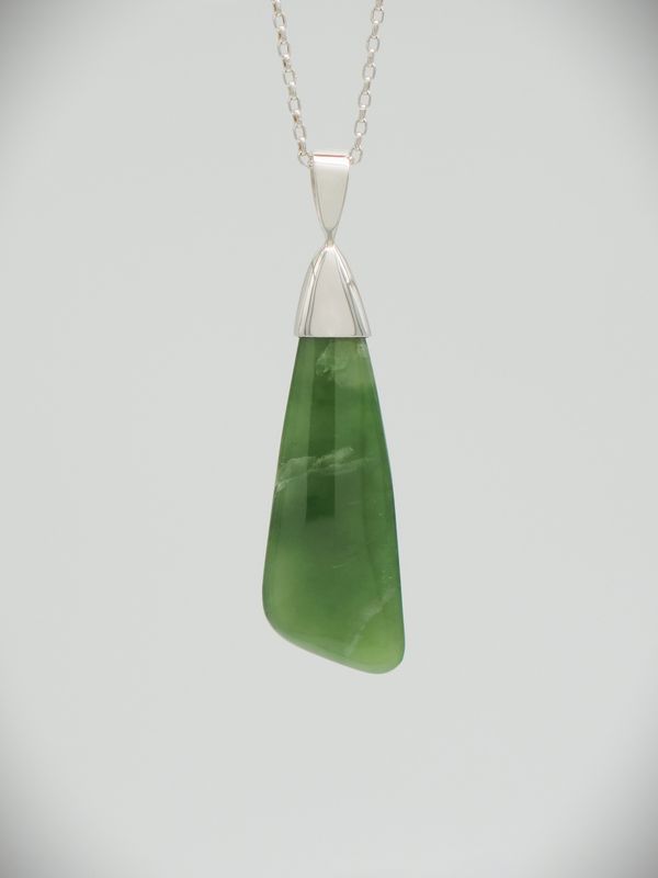 Moko Pounamu NZ Genuine Kahurangi Flower Greenstone and Sterling Silver Drop Pendant