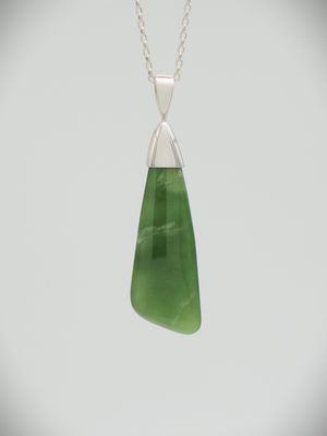 Moko Pounamu NZ Genuine Kahurangi Flower Greenstone and Sterling Silver Drop Pendant 12369